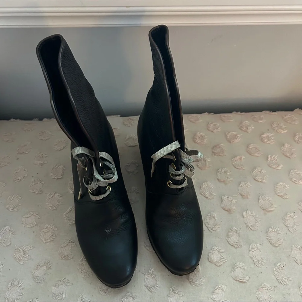 Chloe Wedge Lace Up Leather Heeled Ankle Boot Scallop Detail Black Leather 39 - Picture 15 of 15